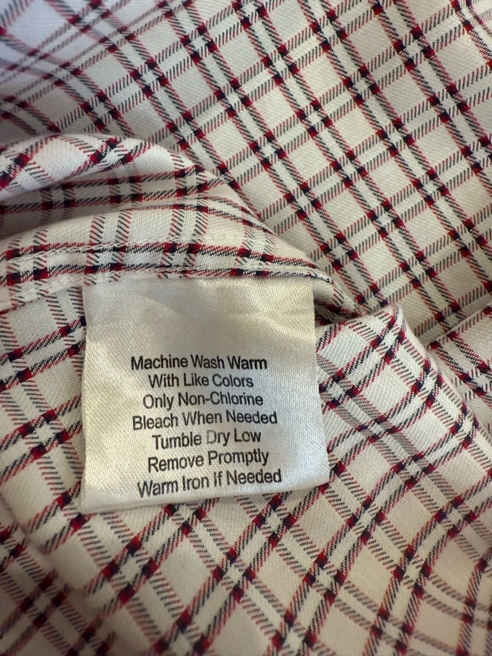 Red Navy Plaid Button Down Shirt Mens XL Non-Iron Cotton Classic Men’s Wearhouse